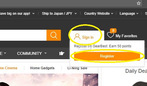 GearBestの会員登録