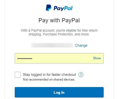 paypalのログイン画面