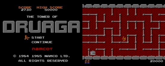 ドルアーガの塔のタイトルとゲーム画面