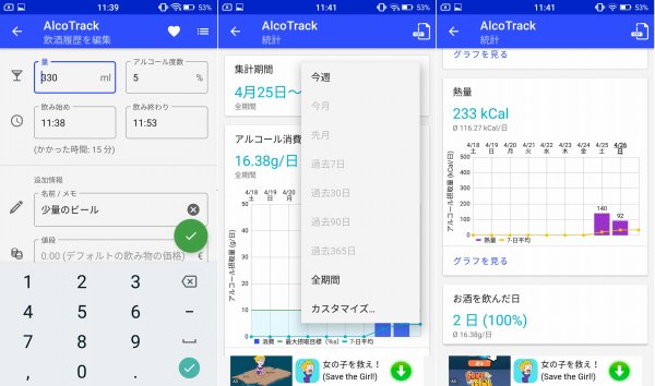 AlcoTrackの禁酒に関するグラフ表示